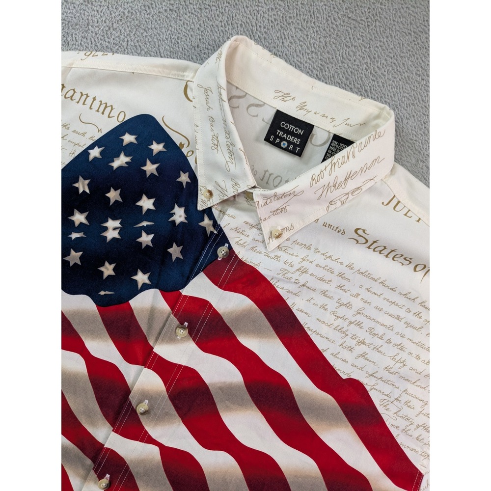 Cotton Traders Sport Mens XXL American Flag Declaration of Independence Shirt